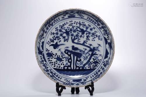 Qing Dynasty Blue and White Happiness Pattern Plate