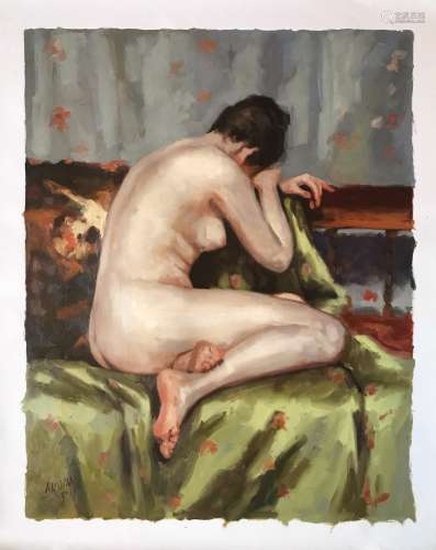 Oil Painting, Naked Woman in Bed