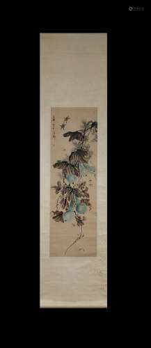 Wang Xuetao Inscription, Flower and Insect, Vertical Paper P...