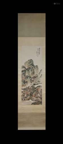 Wu Hufan Inscription, Landscape, Vertical Paper Painting