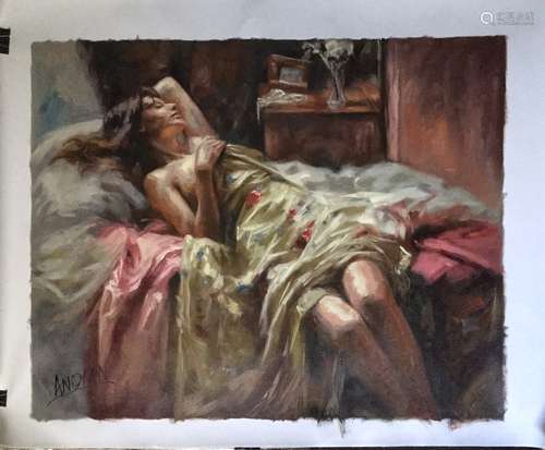 Oil Painting, Napping Woman