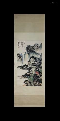 Huang Junbi Inscription, Landscape, Vertical Paper Painting