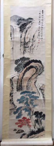 Qian Shoutie Inscription, Landscape, Vertical Paper Painting