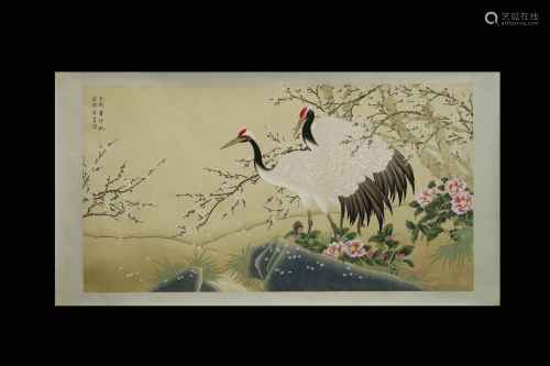 Yu Jigao Inscription, Crane, Flat Paper Painting