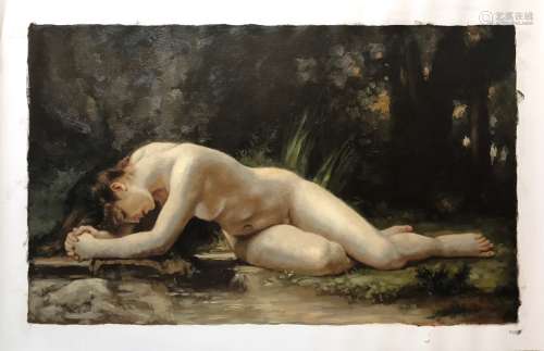 Oil Painting, Naked Woman near Pond