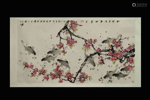 Chen Yongqiang Inscription, Peach Flower and Fish, Flat Pape...