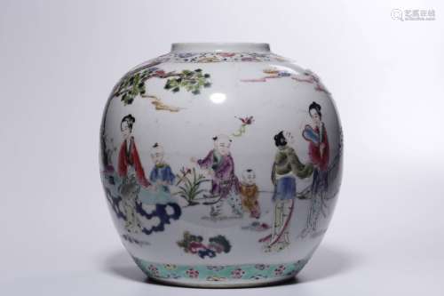 Qing Dynasty Guangxu Period, Famille Rose Teaching Kid Jar
