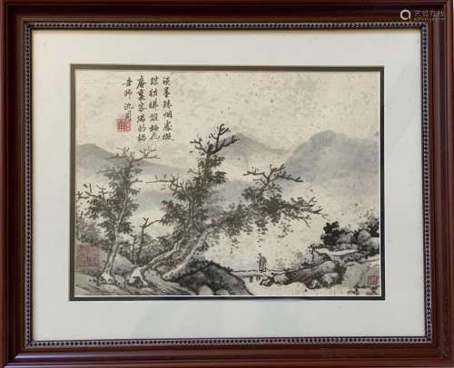 Shen Zhou Inscription, Landscape, Flat Paper Painting