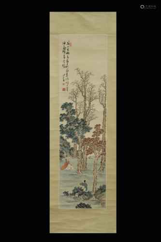 Pu Xinyu Inscription, Landscape, Flat Paper Painting