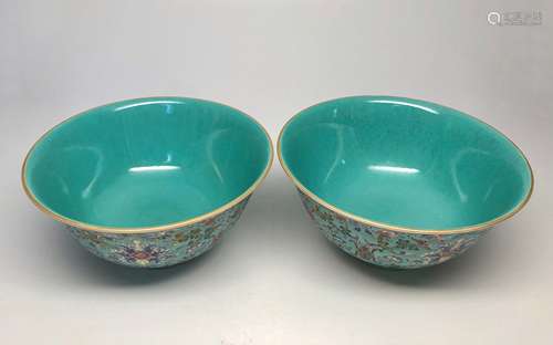 Qing Dynasty Qianlong Period Made Mark, A Pair of Enamel Twi...