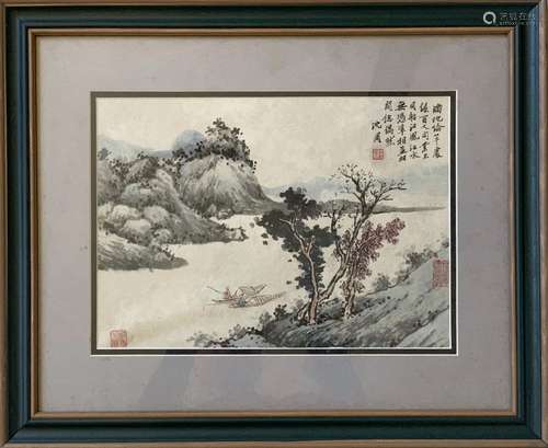 Shen Zhou Inscription, Landscape, Flat Paper Painting