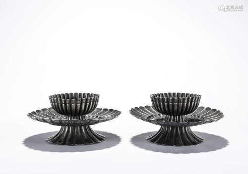 A Pair of Chinese Silver Lobed  Bowls and Stands