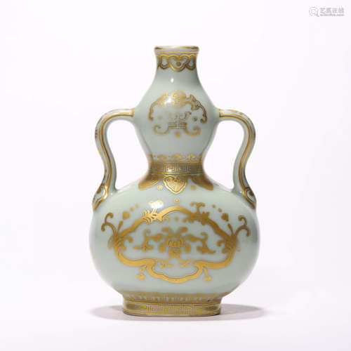 A Chinese Porcelain Celadon-Galzed Gilding Vase Marked Qian ...