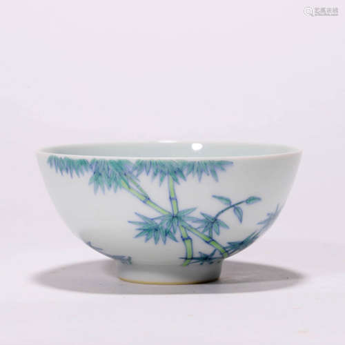 A Chinese Porcelain Wucai Bamboo Bowl Marked Yong Zheng