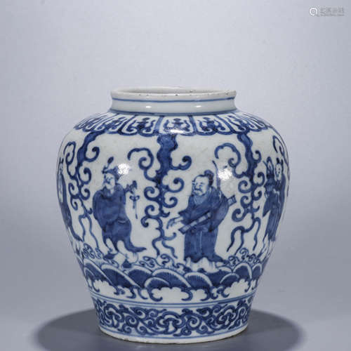 A Chinese Porcelain Blue and White Eight Immortals Bowl Mark...