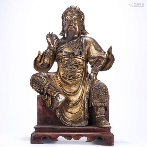 A Chinese Gilt-Bronze Guan Gong Statue