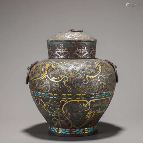 A Chinese Gold and Silver Inlaid Bronze Jar and Cover