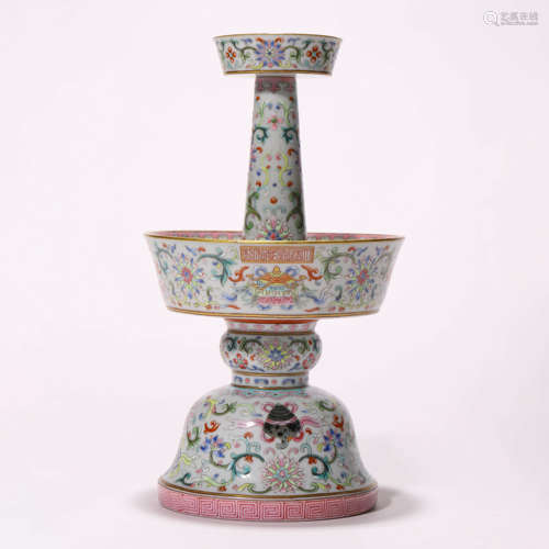 A Chinese Porcelain Famille-Rose Floral Pattern Candle Holde...