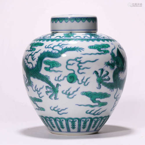 A Chinese Porcelain Doucai Dragon-Shaped Jar Marked Qian Lon...