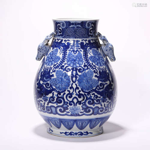 A Chinese Porcelain Blue and White Dragon Pattern Vase Marke...