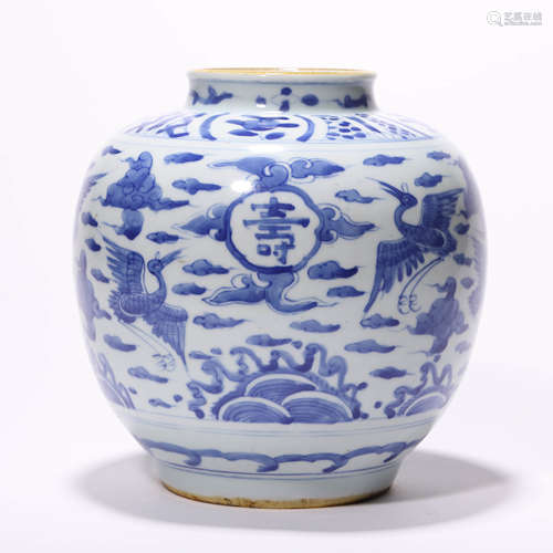 A Ming Duansty Chinese Porcelain Blue and White Crane Patter...