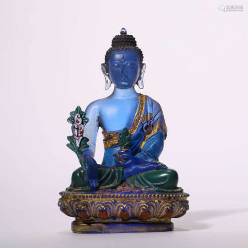 A Chinese Glass Bhaisajyaguru Statue