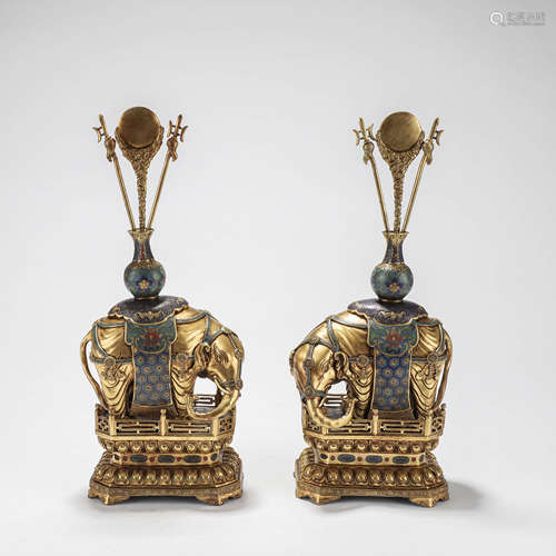 A Pair of Chinese Cloisonee Enamelled Elephants