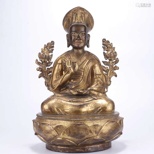 A Chinese Gilt-Bronze Guru Statue