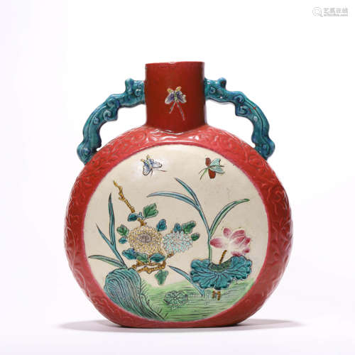 A Chinese Porcelain Famille-Rose Flower and Butterfly Moonfl...