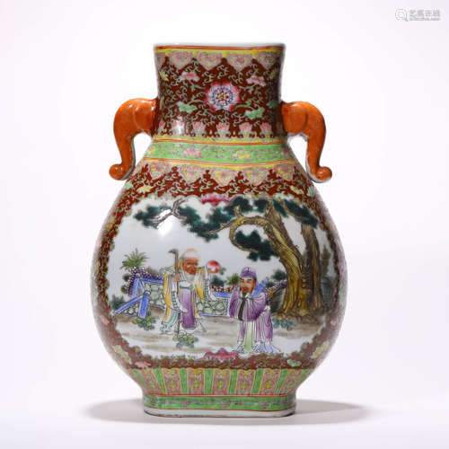 A Chinese Porcelain Famille-Rose Vase Marked Qian Long