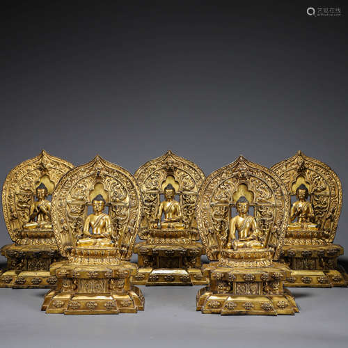 A Set of Chinese Gilt-Bronze Buddha Statues