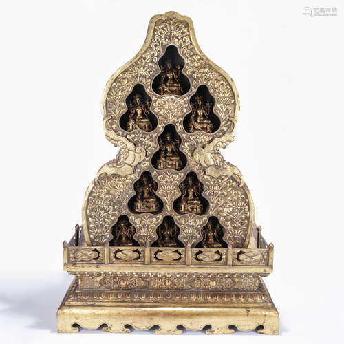 A Chinese Gilt-Bronze Double-Gourd Buddhism Shrine