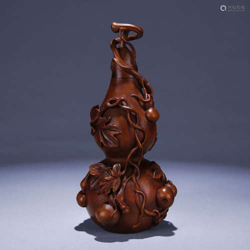 A Chinese Boxwood Double-Gourd Vase