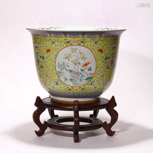 A Chinese Porcelain Famille-Rose Jardiniere and Stand