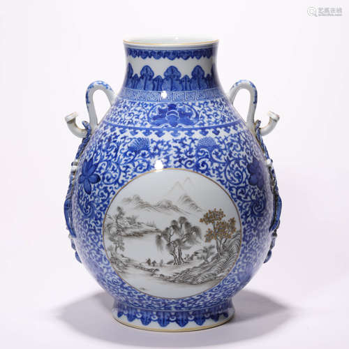 A Chinese Porcelain Mountain and River Vase Marked Qian Long