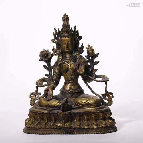 A Chinese Gilt-Bronze Green Tara Statue