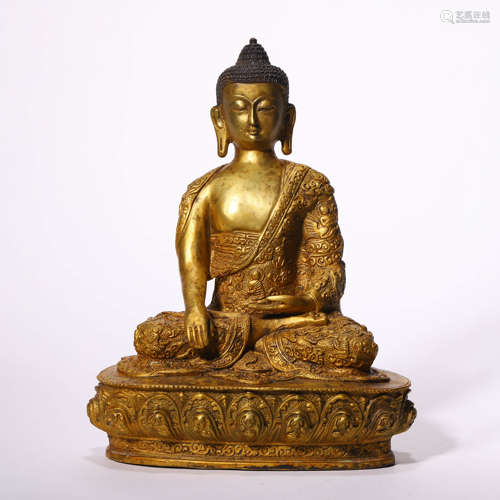 A Chinese Gilt-Bronze Sakyamuni Statue