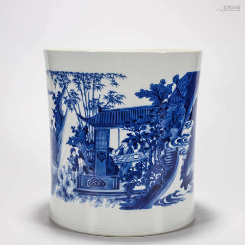 A Chinese Porcelain Blue and White Brush Pot