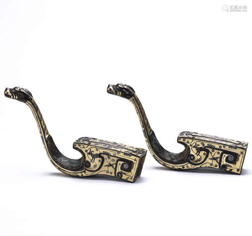 A Pair of Chinese Gold and Silver Inlaid Mechanisms