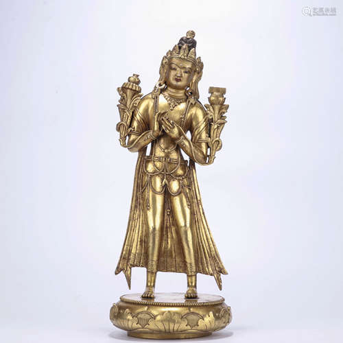 A Chinese Gilt-Bronze Manjushri Statue