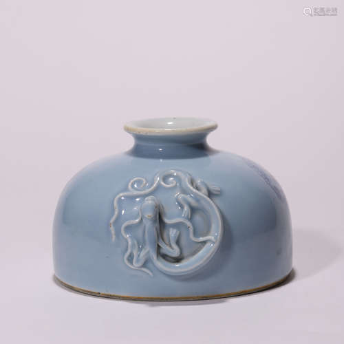 A Chinese Porcelain Blue-Glazed Dragon Vase