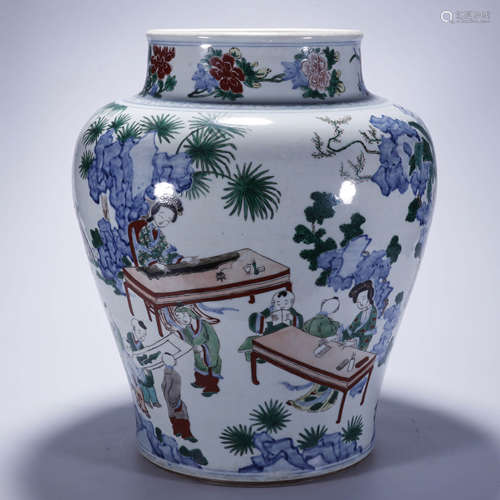 A Chinese Porcelain Wucai Figure Pattern Jar