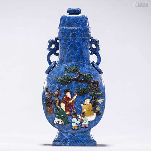 A Chinese Lapis Imperial Poem Vase and  Cover Inlaid with Ge...