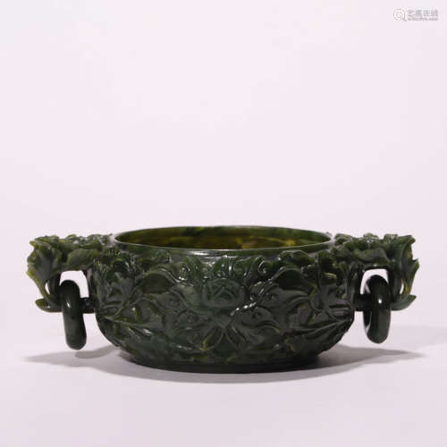 A Chinese Spinich-Green Jade Washer