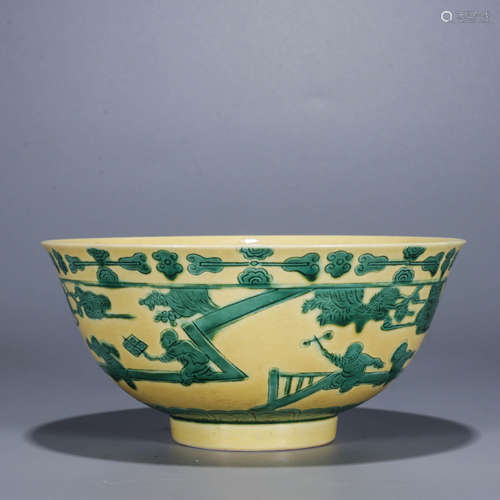 A Chinese Porcelain Yellow-Glazed Bowl Marked Yong Zheng