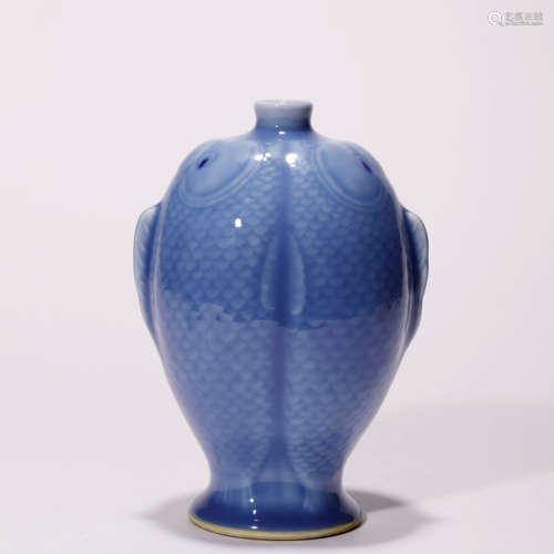 A Chinese Porcelain Blue-Glazed Carp Shaped Vase