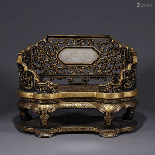 A Chinese Lacquer Carving of a Chair Inlaid with White Jade