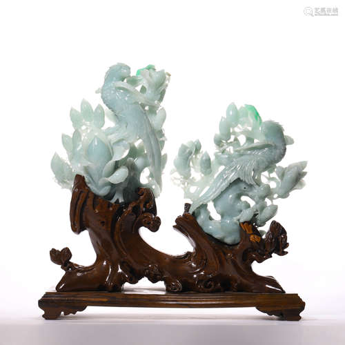 A Pair of Chinese Qing Dynasty Jadiete Birds