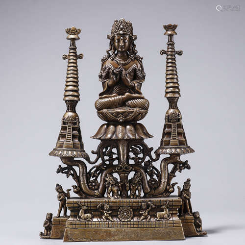 A Chinese Silver Inlaid Bronze Buddha Statue