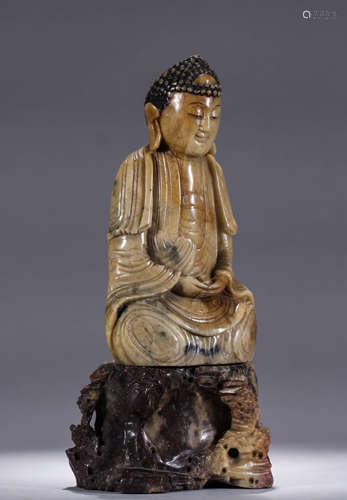 A Chinese Stone Carving of Amitayus Statue